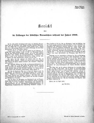 1880: Bericht über die Leistungen der städtischen Normaluhren während des Jahres ...