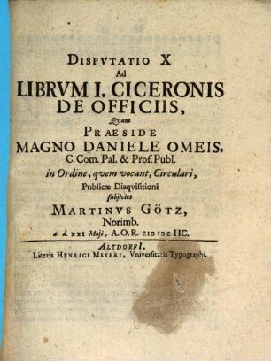 Disputatio X. ad librum I. Ciceronis De officiis