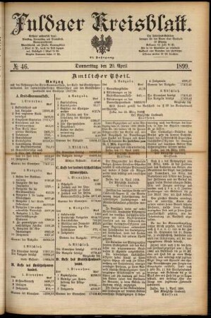Erste Ausgabe vom Donnerstag, den 20. April 1899.