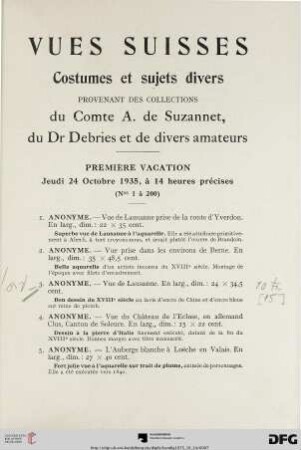 Première vacation (Nr. 1-200)