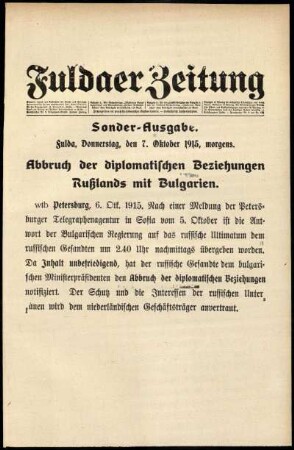 Erste Ausgabe vom Donnerstag, den 07. Oktober 1915.