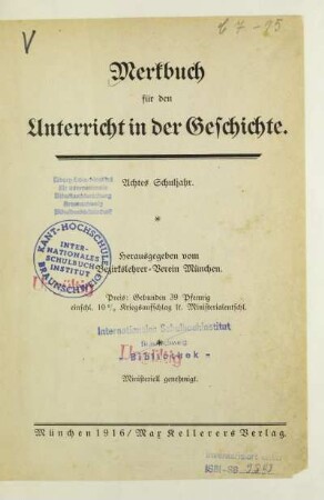 Merkbuch für den Unterricht in der Geschichte : 8. Schuljahr