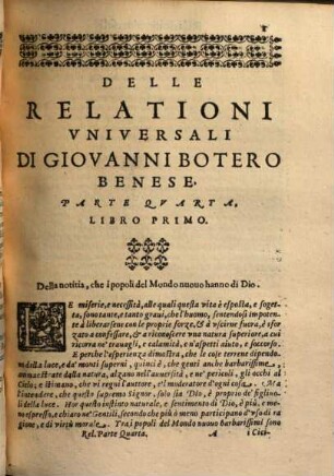 Le relationi universali : divise in 6. parti. 4. (1612). - [15], 79 S.