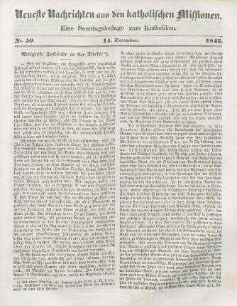 Neueste Nachrichten aus den katholischen Missionen Nr. 50