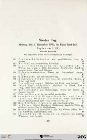 Vierter Tag: Montag, den 1. Dezember 1930, im Franz-Josef-Saal, Beginn um 3 Uhr (Nr. 881-1200)