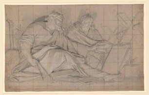 Vouet, Simon: Zeichnungen II, Blatt 121: Allegorie der Architektur, von unten beleuchtet als Relief - BSB Cod.icon. 397 b(121