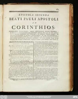 Epistola Secunda Beati Pauli Apostoli Ad Corinthios.