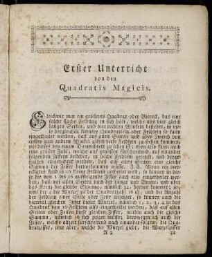 Erster Unterricht von den Quadratis Magicis.