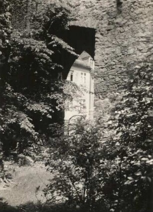 Bautzen. Ruine der Franziskanerkirche, sog. Mönchskirche, Blick von Innen durch das Portal