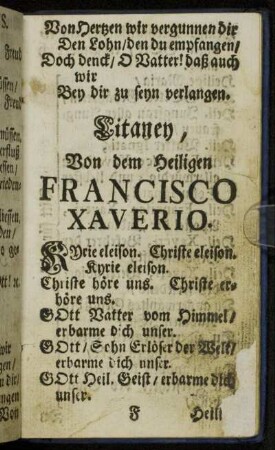 Litaney, Von dem Heiligen Francisco Xaverio.