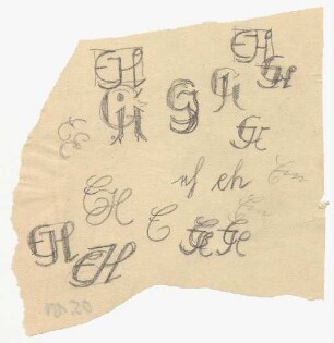 Kalligrafie- und Monogrammstudien : Skizzen und Studien zu E H, G I als Monogramm