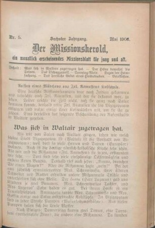 Nr. 5. Sechster Jahrgang. Mai 1906.