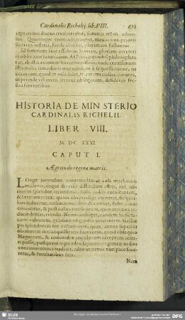 Historia De Ministerio Cardinalis Richelii. Liber VIII. M. DC. XXXI