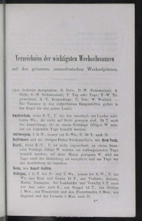 Verzeichniss der wichtigsten Wechselusanzen