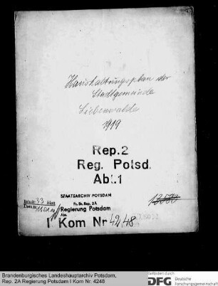 Haushaltsplan der Stadtgemeinde Liebenwalde für das Rechnungsjahr 1919