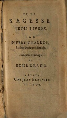 De la Sagesse