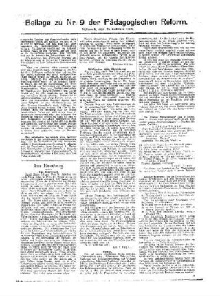[Umschau] : [Fortsetzung aus dem Hauptblatt] ; Beilage zu Nr. 9 der Pädagogischen Reform