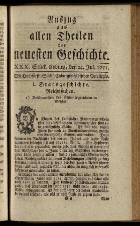 XXX. Stück. Coburg, den 24. Jul. 1751.