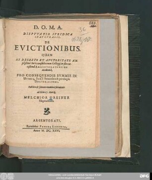 Disputatio Iuridica Inauguralis, De Evictionibus