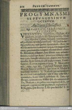 Progymnasma Septuagesimum Octavum. Auctores scholastici