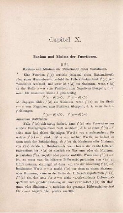 Capitel X. Maxima und Minima der Functionen. § 31. Maxima und Minima der Functionen einer Variabelen.