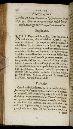 Assertio quinta. [...] num continuum Episcopatum in Ecclesia successionem pro genuina & infallibili Ecclesiæ nota agnoverit, diserte non constat.