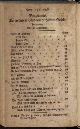 Verzeichniß, Der in diesem Bändchen enthaltnen Stücke