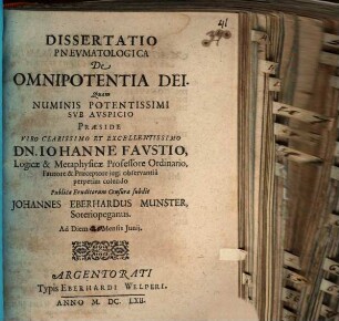 Diss. pneumatolog. de omnipotentia Dei