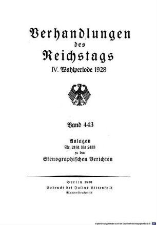 Verhandlungen des Reichstages. Stenographische Berichte. 443. 1928