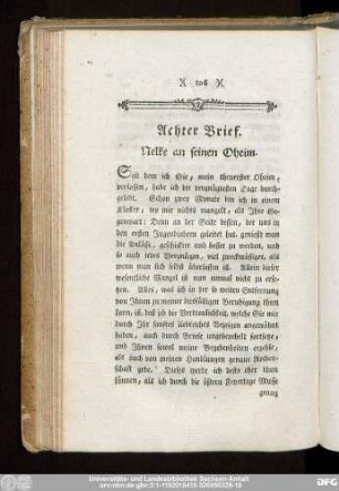 Achter Brief. Nelke an seinen Oheim.