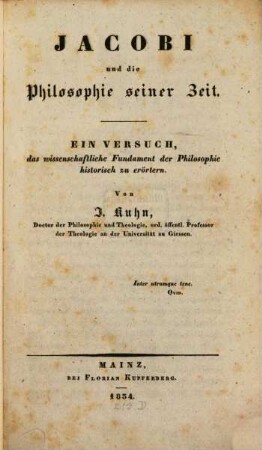Jacobi und die Philosophie seiner Zeit : Ein Versuch das wissenschaftliche Fundament der Philosophie historisch zu erörtern