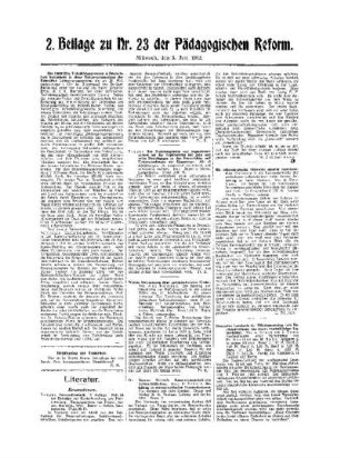Literatur : 2. Beilage zu Nr. 23 der Pädagogischen Reform