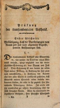 Prüfung der Kantischen Critik der reinen Vernunft, 2