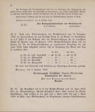 2. Ministerial-Bekanntmachung, betreffend die Vergütungssätze für die Naturalverpflegung der bewaffneten Macht im Frieden im Jahre 1895