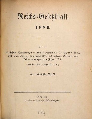 Reichsgesetzblatt. 1880