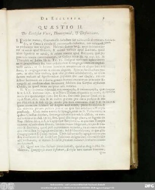 Quaestio II. De Ecclesiae Voce, Homonymiâ, & Definitione.