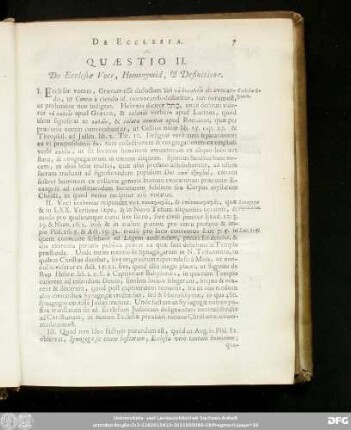 Quaestio II. De Ecclesiae Voce, Homonymiâ, & Definitione.