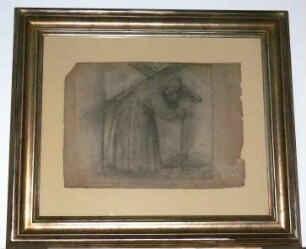 Zeichnung: Alte Frau das Kreuz tragend