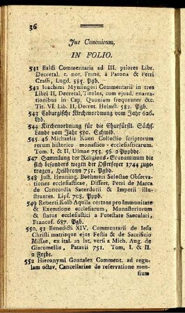 Jus Canonicum. In Folio - In Quart et Octav.