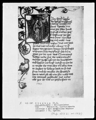 Heiligenleben — Initiale D (ie heilig) mit der heiligen Agatha
