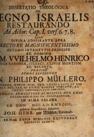 Diss. theol. de regno Israelis restaurando