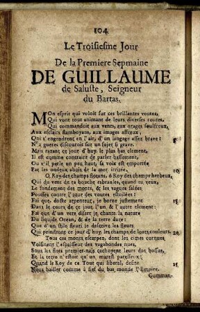 Le Troisiesme Jour De la Premiere Sepmaine De Guillaume de Saluste, Seigneur Du Bartas = Der Dritte Tag Der Ersten Woche ...