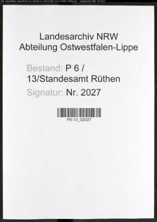 Sterberegister Standesamt Rüthen