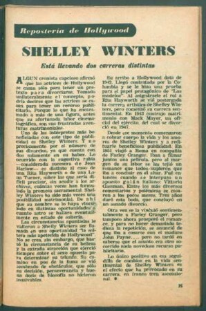 Shelley Winters está llevando dos carreras distintas : Repostería de Hollywood