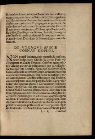 De Utraque Specie Coenae Domini.