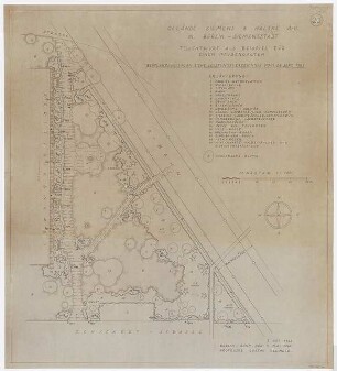 Gartenanlage Siemens & Halske, Berlin-Siemensstadt: Teilentwurf als Beispiel für einen Pausengarten, Bepflanzungsplan: Grundriss 1:100