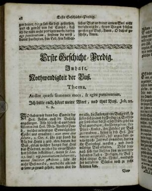 Erste Geschicht-Predig. Inhalt. Nothwendigkeit der Buß