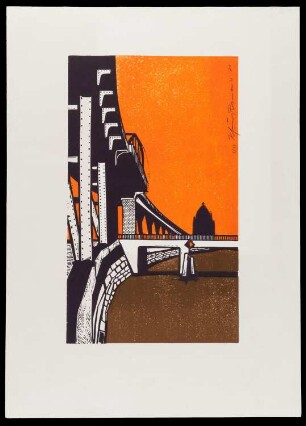 Linolschnitt des Künstlers Klaus Rosanowski, Titel: Möckernbrücke, 1971