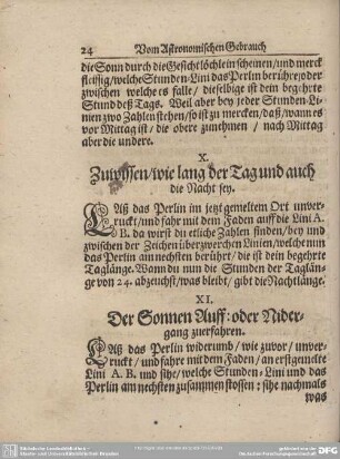 XI. Der Sonnen Auff: oder Nidergang zuerfahren.