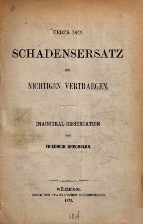 Ueber den Schadensersatz bei nichtigen Vertraegen